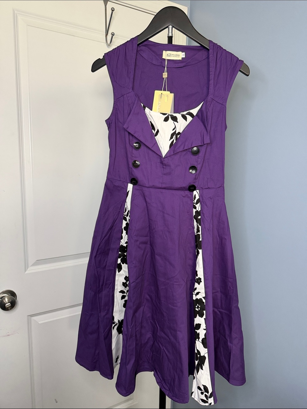 Sleeveless Purple Midi Dress with Floral-Trim Panels